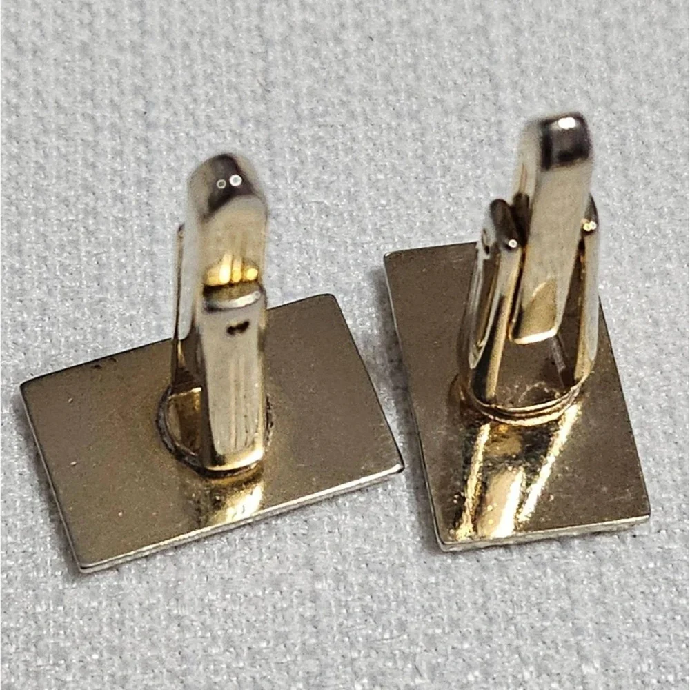 SWANK Vintage Rectangle Cufflinks‎ Gold Tone Navy Blue Stripe Detail Formalwear